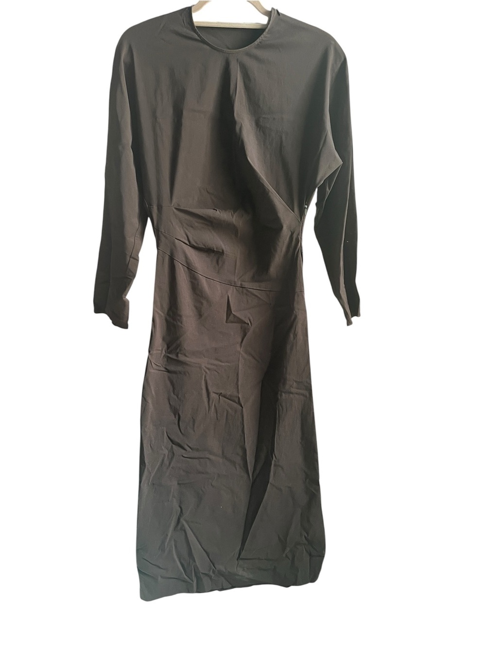 Zara Chocolate Brown Long-Sleeve Midi Dress modest elegant